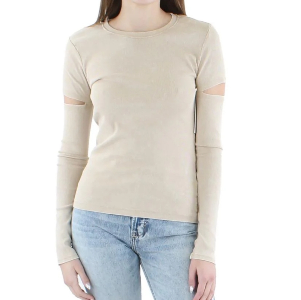 DKNY Womens Cotton Blend Cut Out Blouse